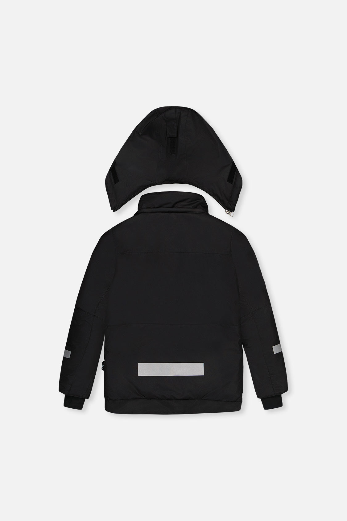 Back of the black TEKNIK jacket and hood