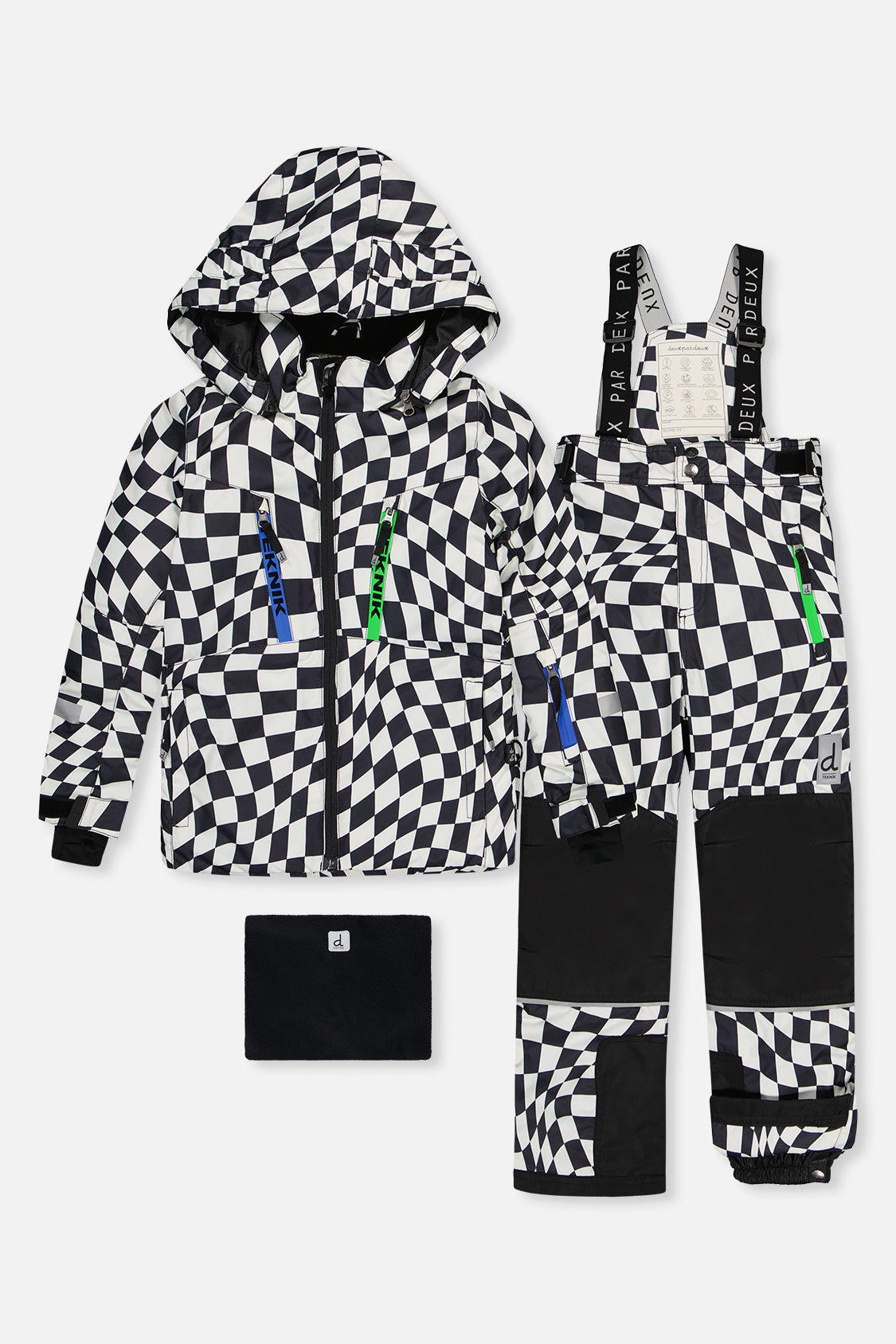 Deux par Deux TEKNIK two-piece snowsuit in White Checkered Print — main product view