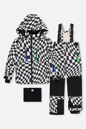 Deux par Deux TEKNIK two-piece snowsuit in White Checkered Print — main product view