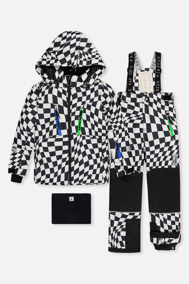 Deux par Deux TEKNIK two-piece snowsuit in White Checkered Print — main product view