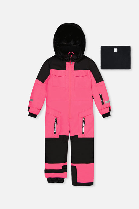 Deux par Deux kids TEKNIK one-piece snowsuit in Bright Pink — main product view