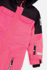Deux par Deux bright pink Teknik one-piece snowsuit, detail view 3