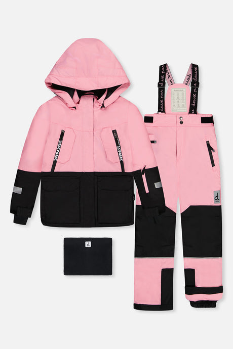 Deux par Deux TEKNIK two-piece snowsuit in pink with coordinating snow pants product view