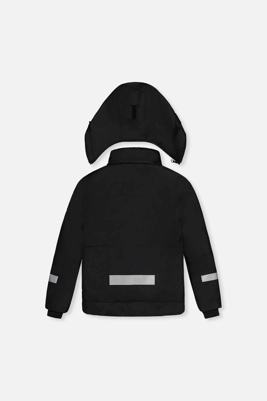 Deux par Deux girls' Teknik snowsuit, black jacket and pink-blue mountain print pants – jacket, back view