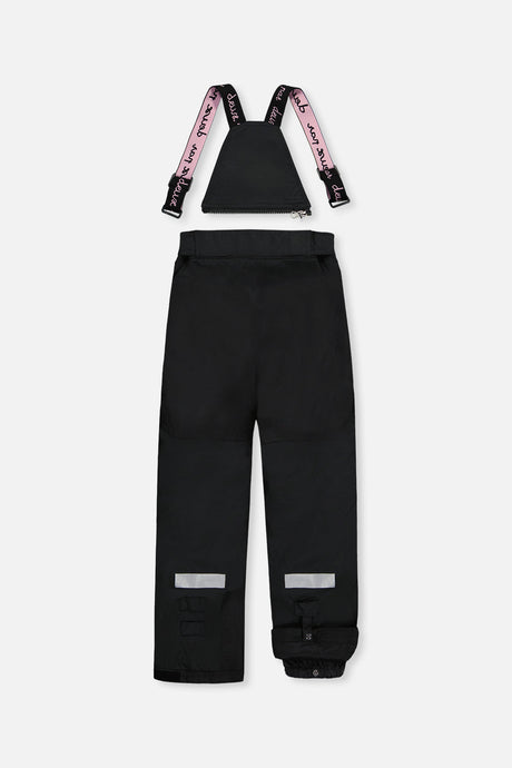 Deux par Deux girls' Teknik two-piece snowsuit, leopard print jacket with black pants – snow pants, back view