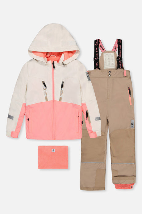 Deux par Deux TEKNIK two-piece snowsuit in Off-White and Pink — main product view