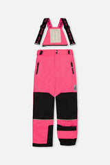 Deux par Deux girls' TEKNIK two-piece snowsuit in bright pink checkered print, another studio view