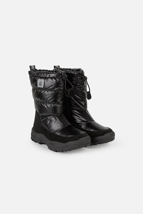 Deux par Deux girls' black quilted winter boots – pair, side angle