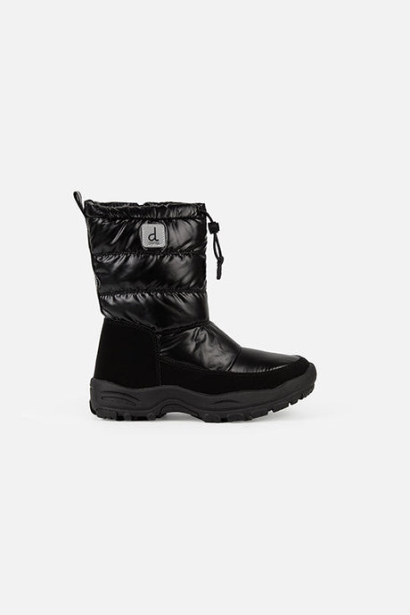 Deux par Deux girls' black quilted winter boots – single boot, outer side view