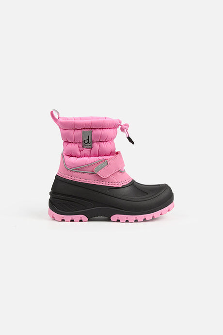 Deux par Deux girls' pink puffer winter boots – single boot, outer side view