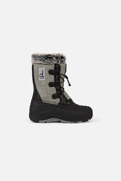 Deux par Deux kids' winter boots with removable liner in grey mix and black – single boot, outer side view