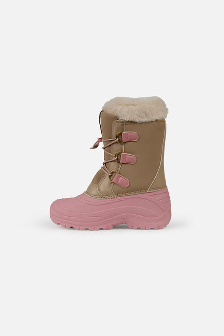 Deux par Deux girls' winter boots with removable liner, beige with pale dusty pink – single boot, inner side view
