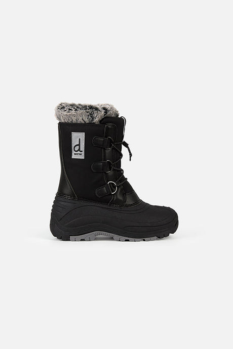Deux par Deux kids' black winter boots with removable liner – single boot, outer side view