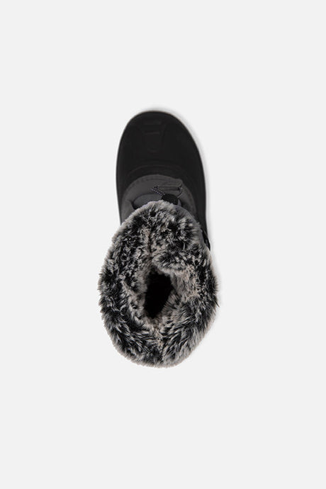 Deux par Deux kids' black winter boots with removable liner – top view of the faux fur collar
