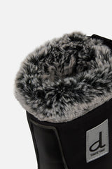 Deux par Deux kids' black winter boots with removable liner – close-up of the faux fur trim