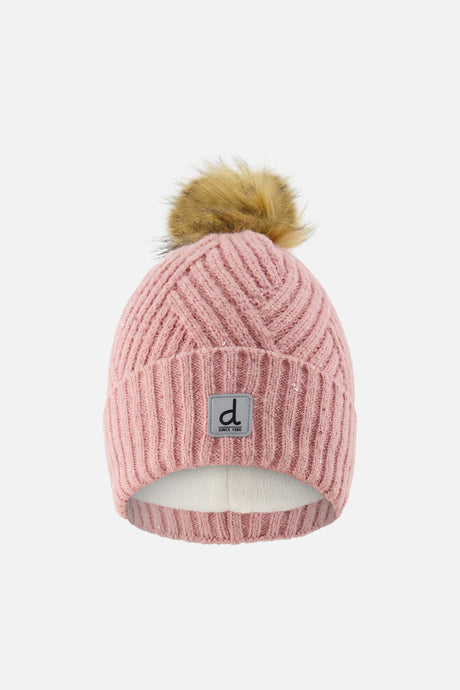 Winter Knit Hat With Pompom Pale Dusty Pink-0