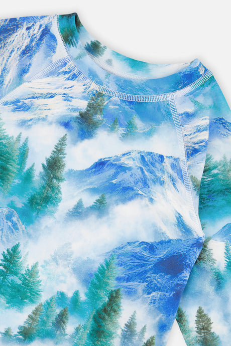 Deux par Deux boys' thermal base layer set in blue mountain print – alternate view