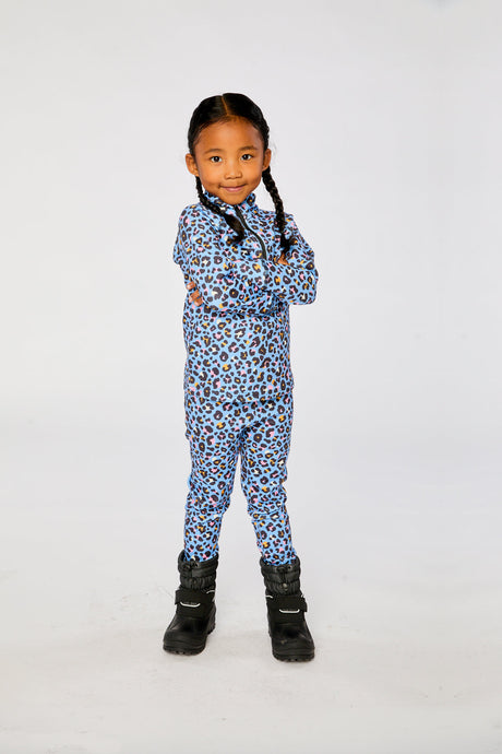 Two Piece Thermal Underwear Blue Leopard Print-3
