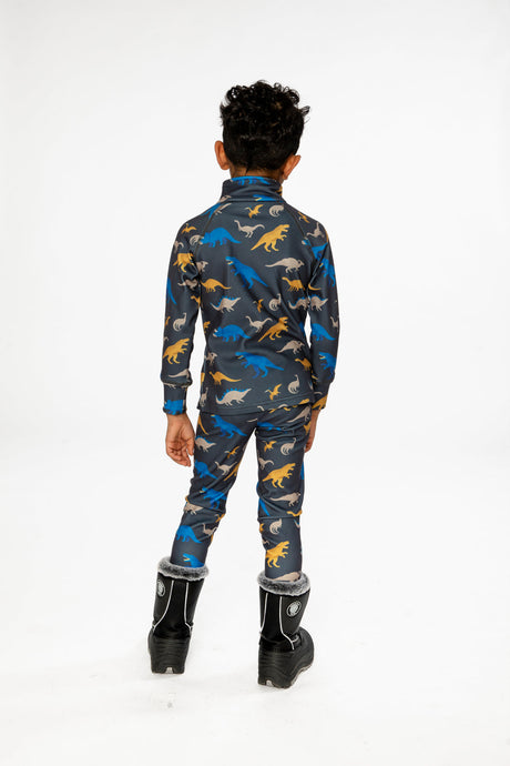 Two Piece Thermal Underwear Grey And Blue Dinosaur Print-4