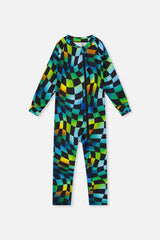 Baby One Piece Thermal Underwear Blue Checkered Print-0