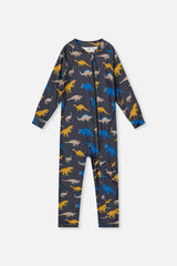Baby One Piece Thermal Underwear Grey And Blue Dinosaur Print-0