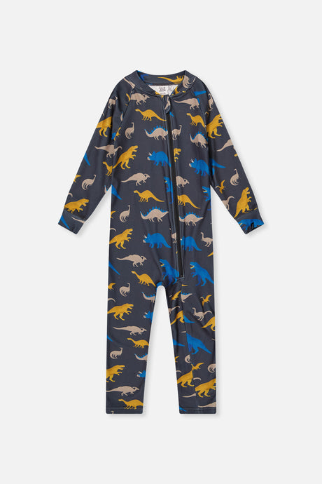 Baby One Piece Thermal Underwear Grey And Blue Dinosaur Print-0