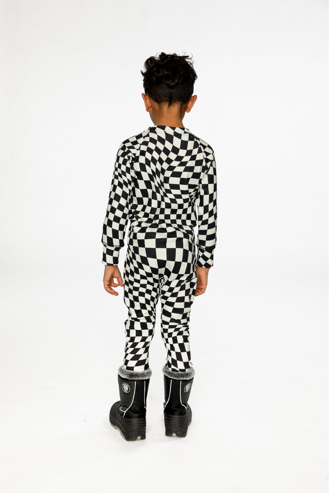 Baby One Piece Thermal Underwear White Checkered Print-3