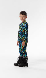 One Piece Thermal Underwear Blue Checkered Print-2