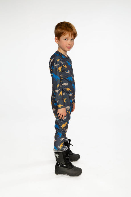 One Piece Thermal Underwear Grey And Blue Dinosaur Print-2