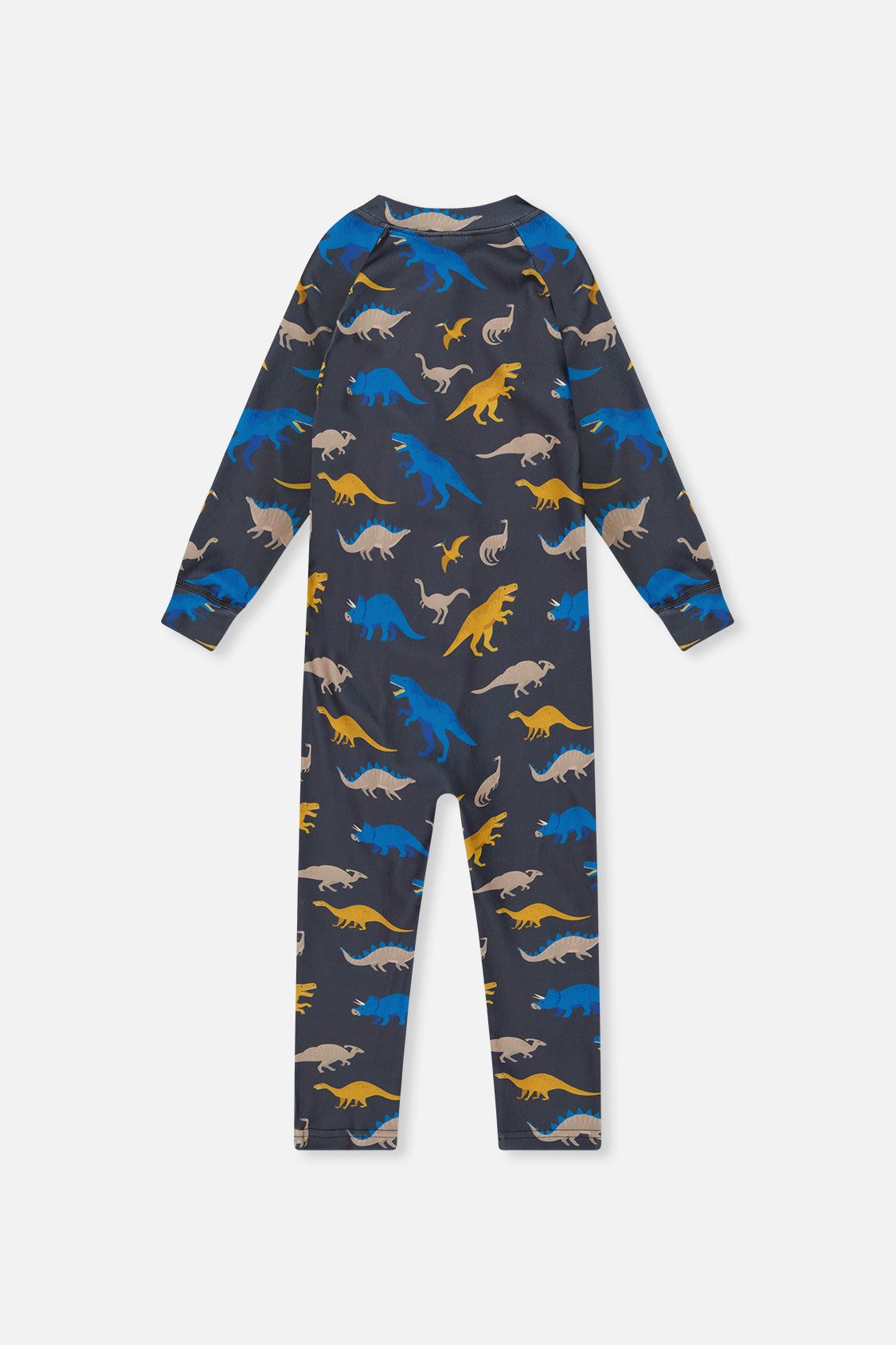 One Piece Thermal Underwear Grey And Blue Dinosaur Print-4