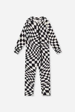 One Piece Thermal Underwear White Checkered Print-0