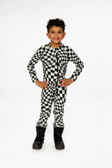 One Piece Thermal Underwear White Checkered Print-1