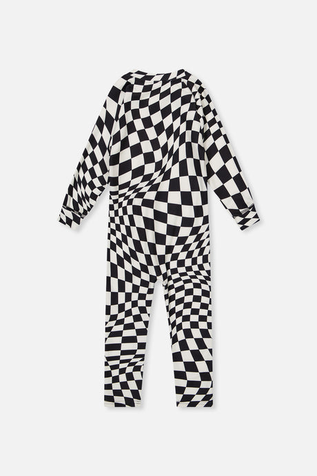 One Piece Thermal Underwear White Checkered Print-4