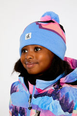 Winter Knit Hat With Pompom Black Printed Mountains-1