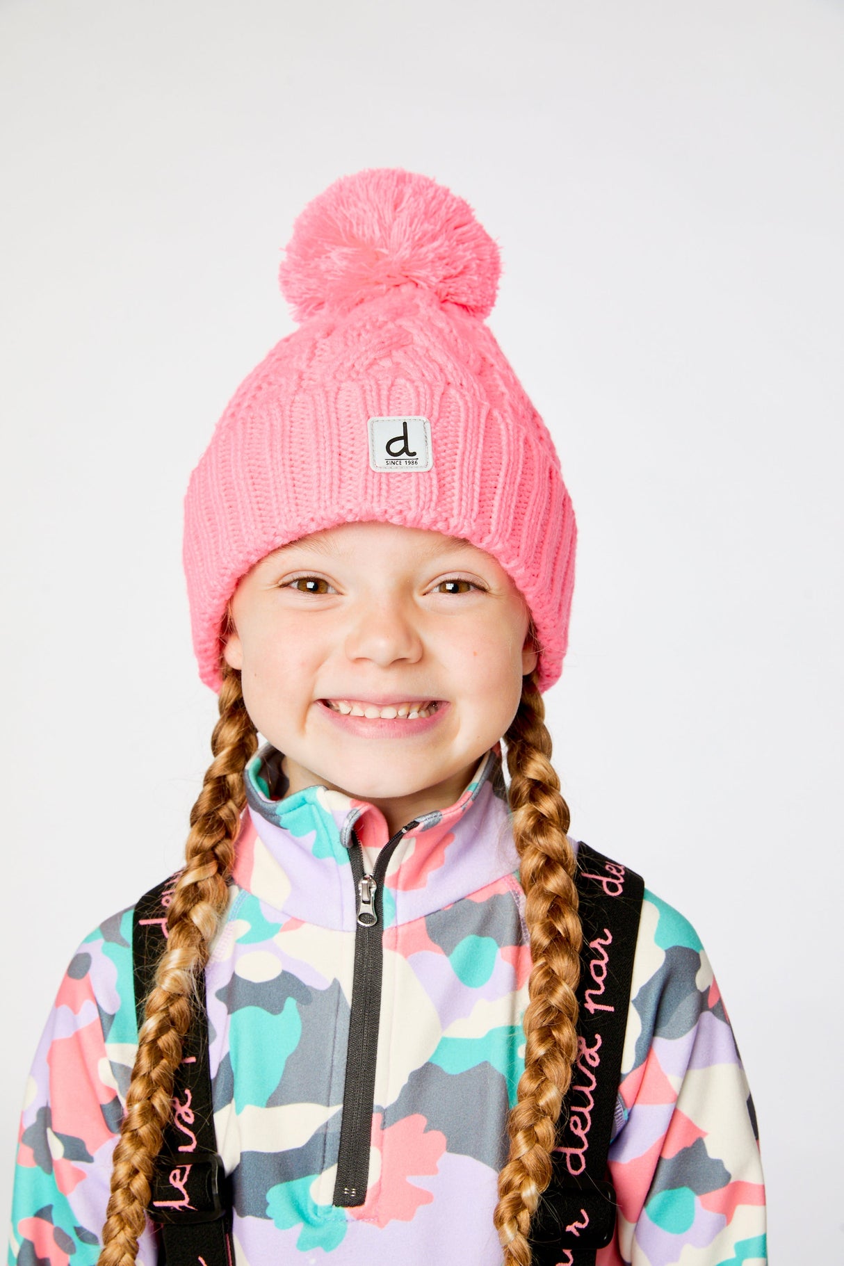 Winter Knit Hat With Pompom Neon Coral-1