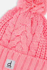Winter Knit Hat With Pompom Neon Coral-3