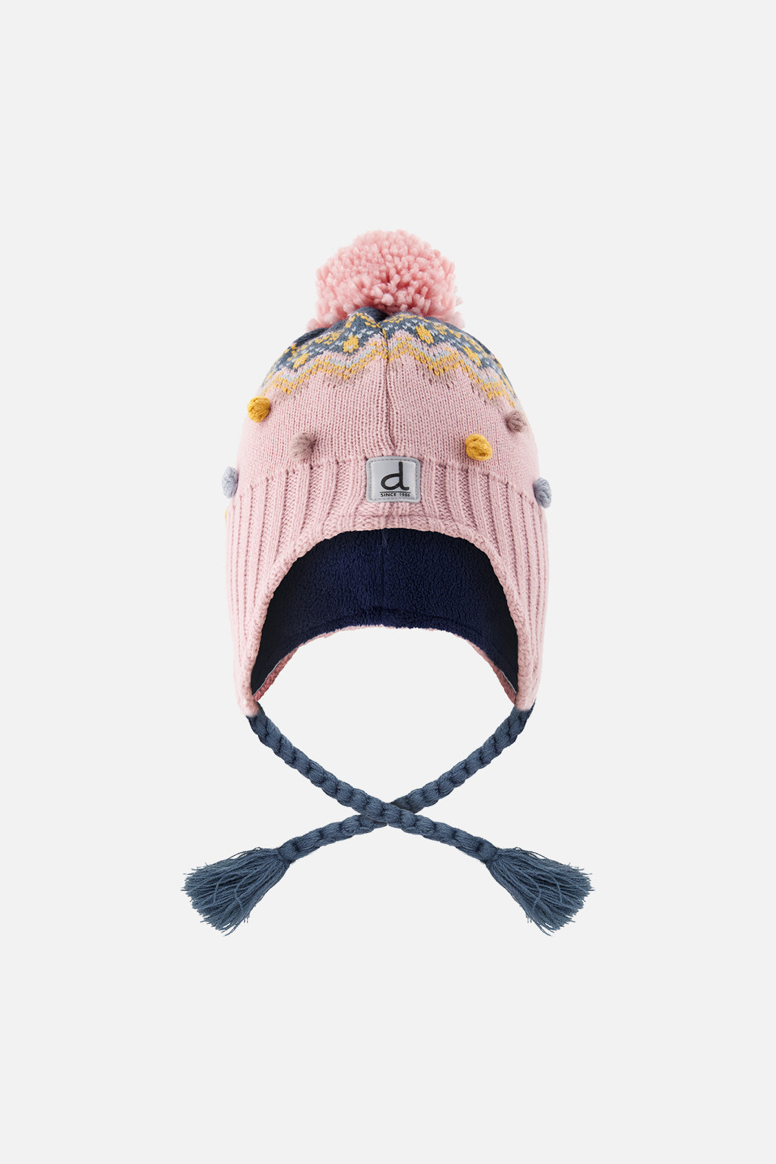 Winter Peruvian Knit Hat With Pompom Pink And Blue Jacquard-0