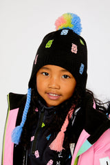 Winter Peruvian Knit Hat With Pompom Black, Pink, Blue And Green-2