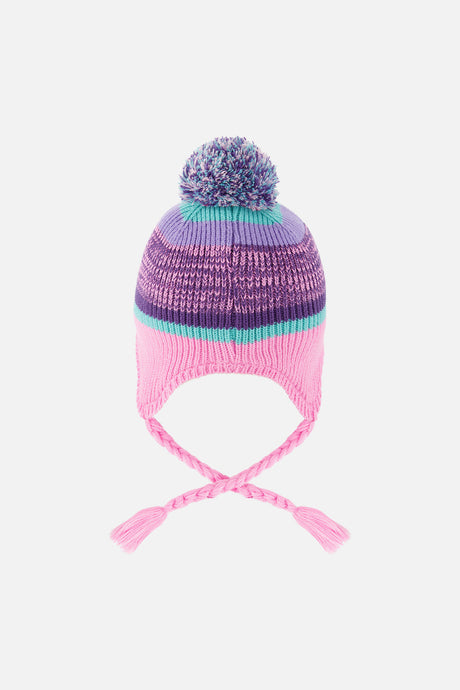 Winter Peruvian Knit Hat With Pompom Mauve And Blue Jacquard-3