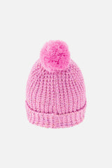 Winter Knit Hat With Pompom Pink-2