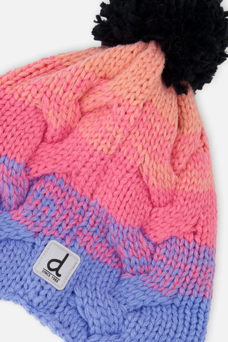 Winter Peruvian Knit Hat With Pompom Blue And Pink Gradient-3