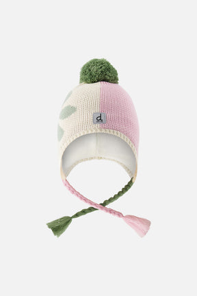 Winter Peruvian Knit Hat With Pompom Lavender Pink And Green-0