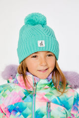 Winter Knit Hat With Pompom Turquoise Blue-1