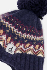 Baby Winter Peruvian Knit Hat With Pompom Blue And Red Jacquard-3
