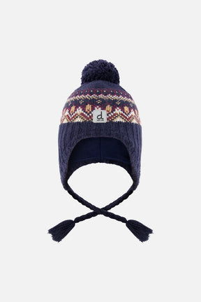 Winter Peruvian Knit Hat With Pompom Blue And Red Jacquard-0