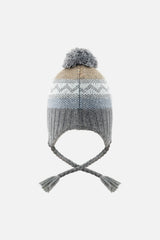 Winter Peruvian Knit Hat With Pompom Grey And Blue Fair Isle-2