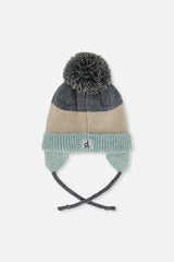 Baby Winter Knit Hat With Teddy Bear Face And Ears Beige And Turquoise-1