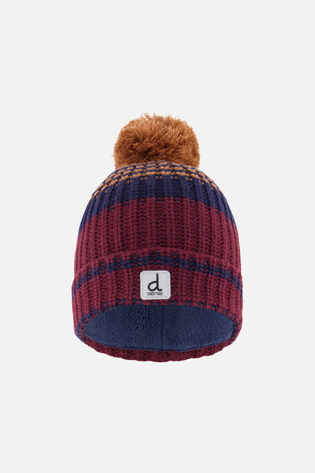 Winter Knit Hat With Pompom Burgundy And Brown-0