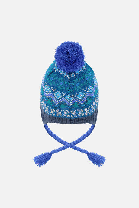 Winter Peruvian Knit Hat With Pompom Dark Turquoise-2