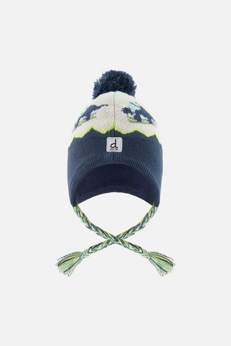 Winter Peruvian Dino Knit Hat With Pompom Dark Turquoise-0